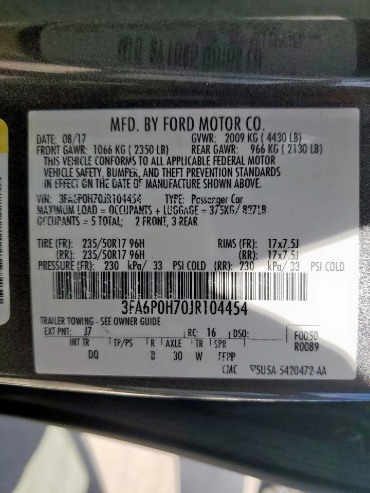 2018 Ford Fusion Se VIN: 3FA6P0H70JR104454 Lot: 83826975