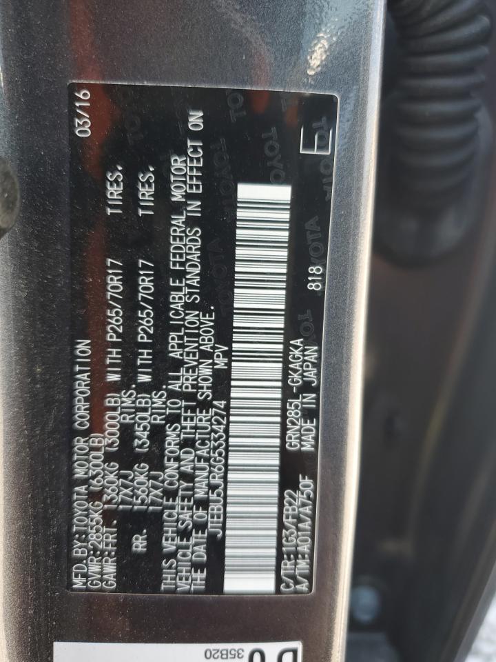 2016 Toyota 4Runner Sr5/Sr5 Premium VIN: JTEBU5JR6G5334274 Lot: 84643665