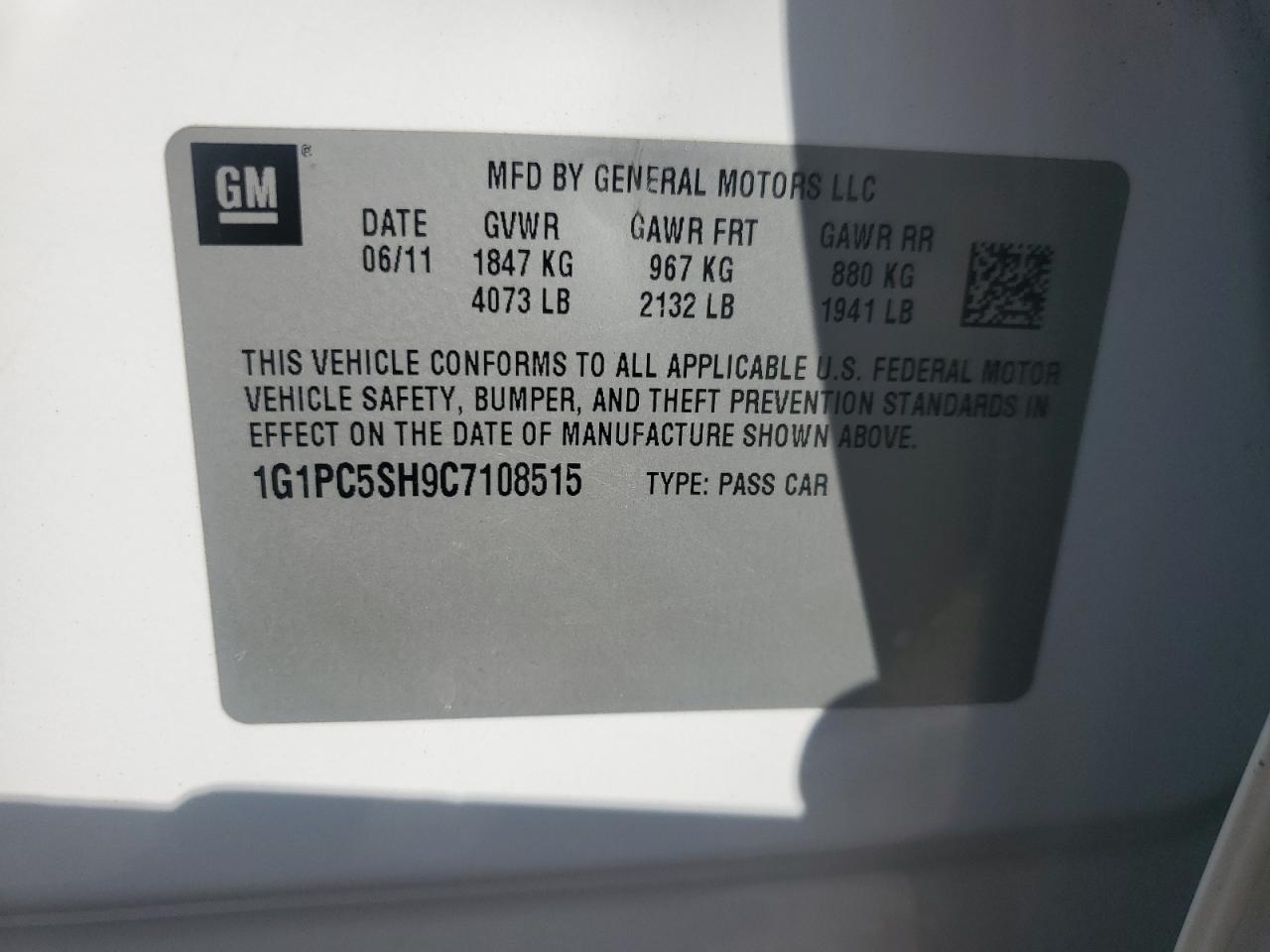 2012 Chevrolet Cruze Ls VIN: 1G1PC5SH9C7108515 Lot: 81268365