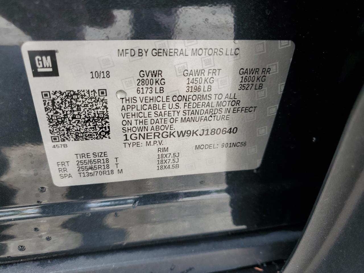 2019 Chevrolet Traverse Lt VIN: 1GNERGKW9KJ180640 Lot: 71556655