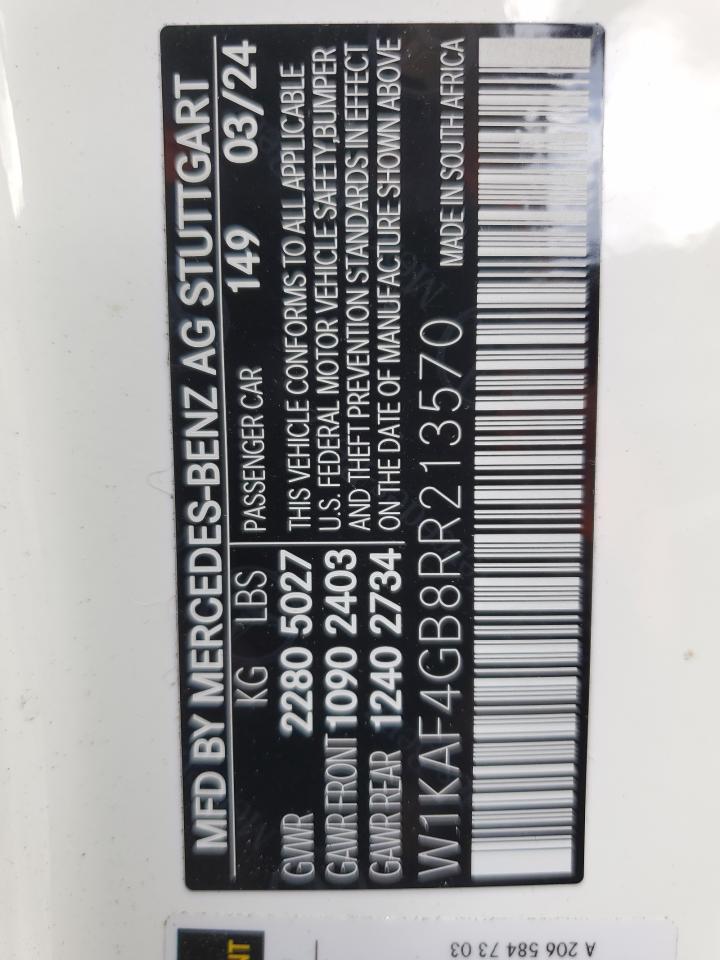 2024 Mercedes-Benz C 300 VIN: W1KAF4GB8RR213570 Lot: 80034415