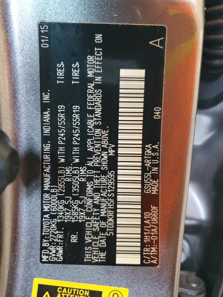 2015 Toyota Highlander Limited VIN: 5TDDKRFH5FS129595 Lot: 80076305