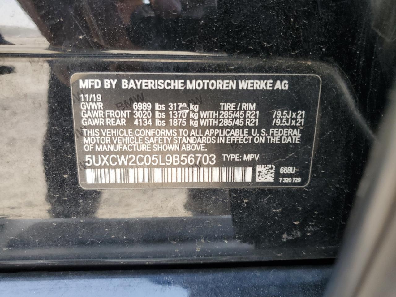 2020 BMW X7 xDrive40I VIN: 5UXCW2C05L9B56703 Lot: 72012365