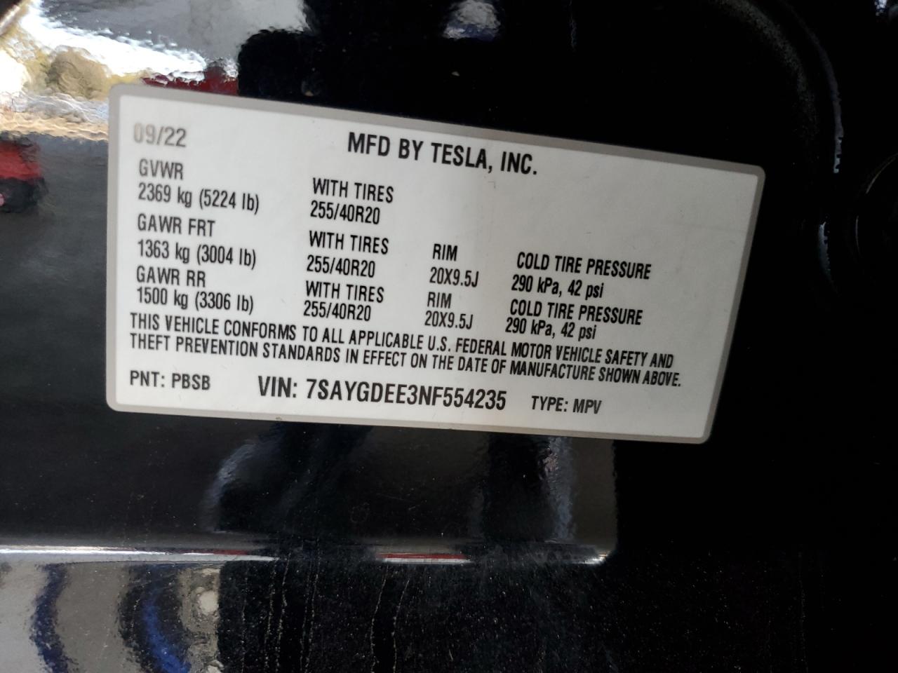 2022 Tesla Model Y VIN: 7SAYGDEE3NF554235 Lot: 80519035