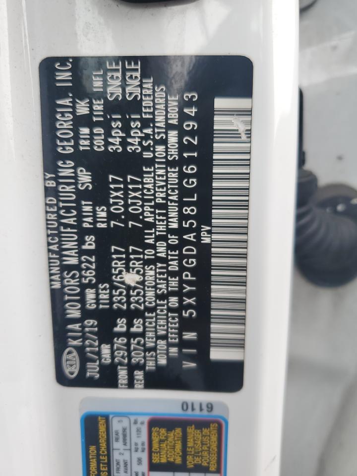 2020 Kia Sorento S VIN: 5XYPGDA58LG612943 Lot: 83783665