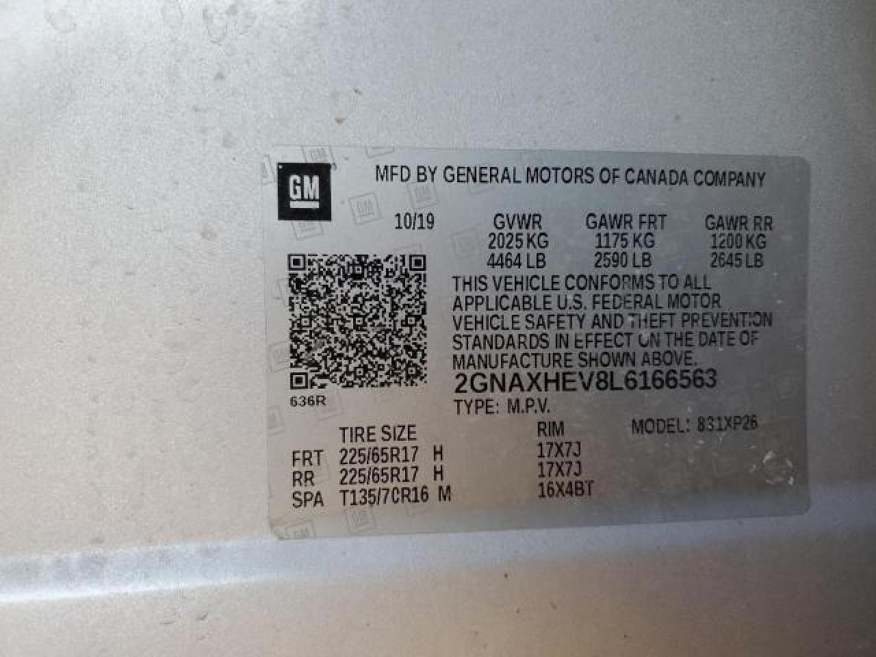 2020 Chevrolet Equinox Ls VIN: 2GNAXHEV8L6166563 Lot: 84265505