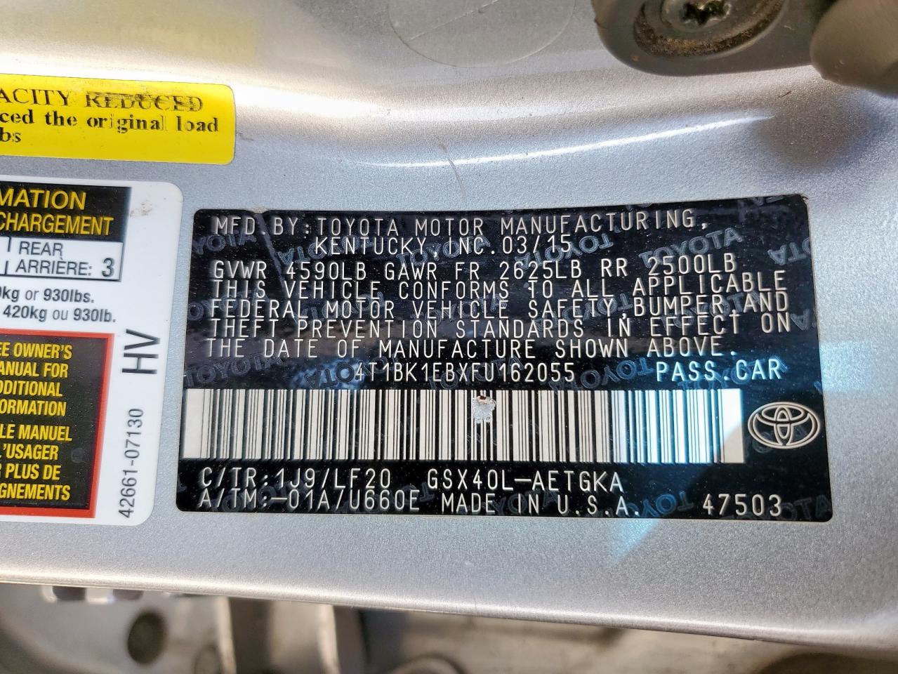 2015 Toyota Avalon Xle VIN: 4T1BK1EBXFU162055 Lot: 82079375