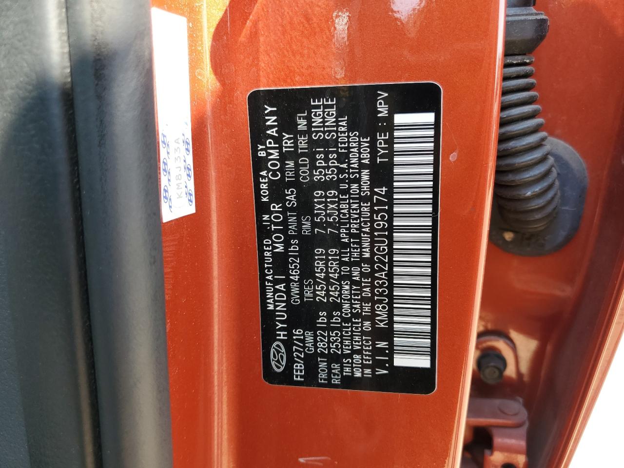 2016 Hyundai Tucson Limited VIN: KM8J33A22GU195174 Lot: 71049555