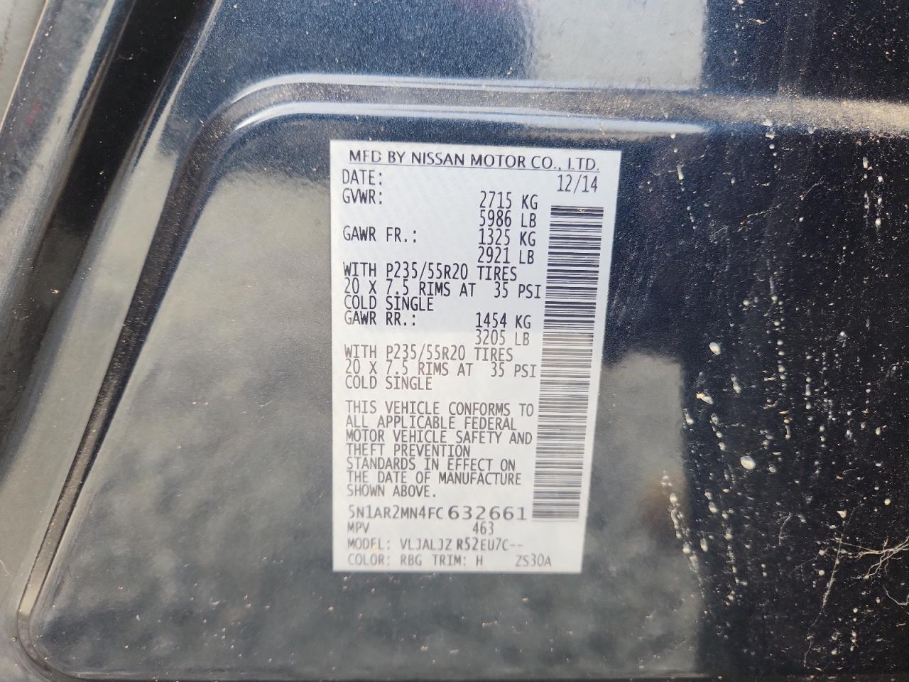 2015 Nissan Pathfinder S VIN: 5N1AR2MN4FC632661 Lot: 81141215