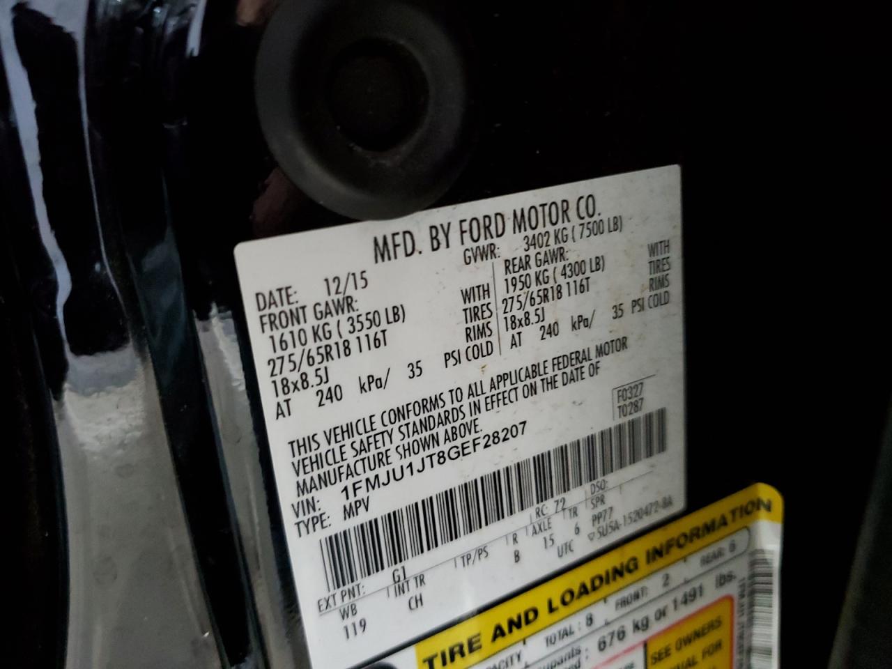 2016 Ford Expedition Xlt VIN: 1FMJU1JT8GEF28207 Lot: 80299625