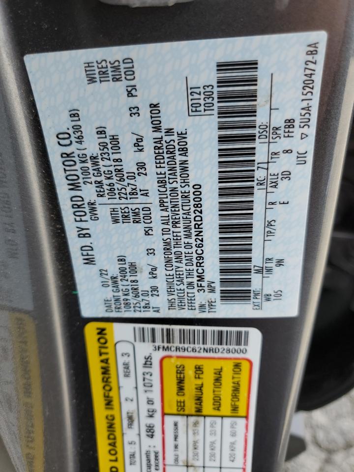 2022 Ford Bronco Sport Outer Banks VIN: 3FMCR9C62NRD28000 Lot: 81678685