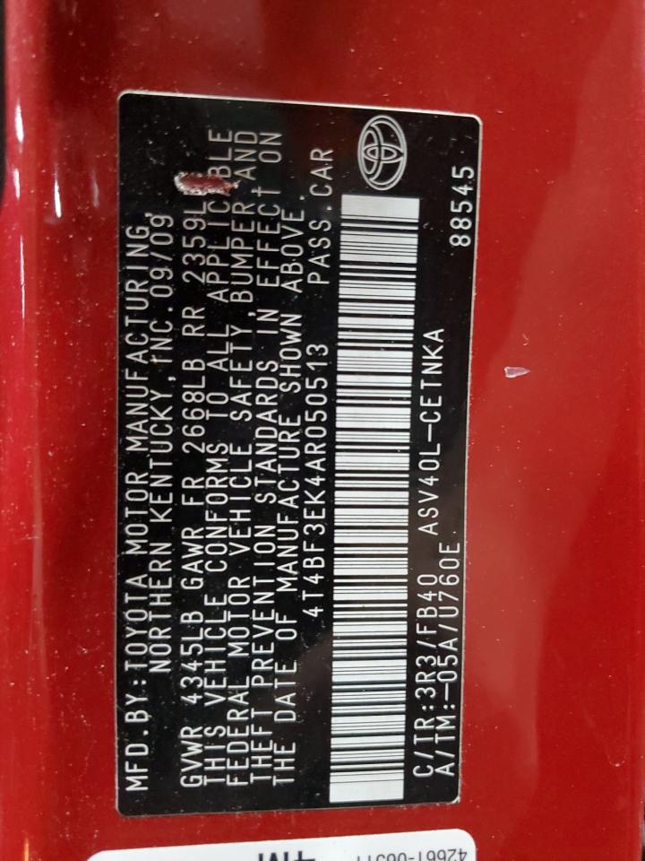 2010 Toyota Camry Base VIN: 4T4BF3EK4AR050513 Lot: 80141675