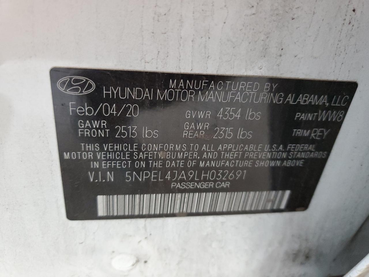 2020 Hyundai Sonata Sel VIN: 5NPEL4JA9LH032691 Lot: 80871945