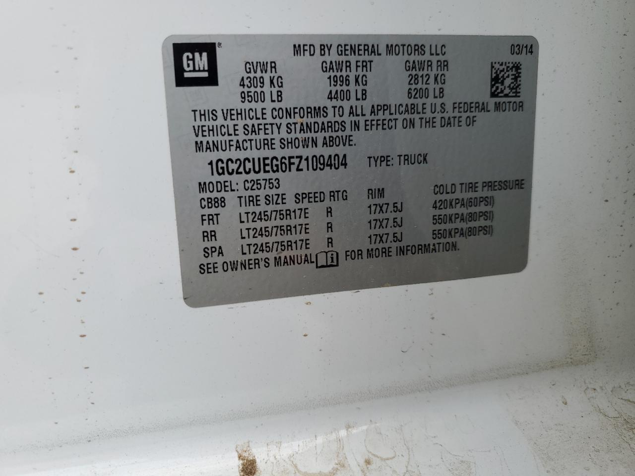 2015 Chevrolet Silverado C2500 Heavy Duty VIN: 1GC2CUEG6FZ109404 Lot: 82075945