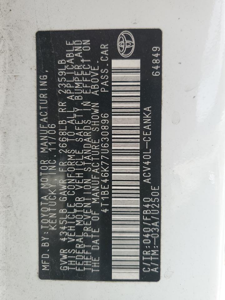 2007 Toyota Camry Ce VIN: 4T1BE46K77U630896 Lot: 71969645