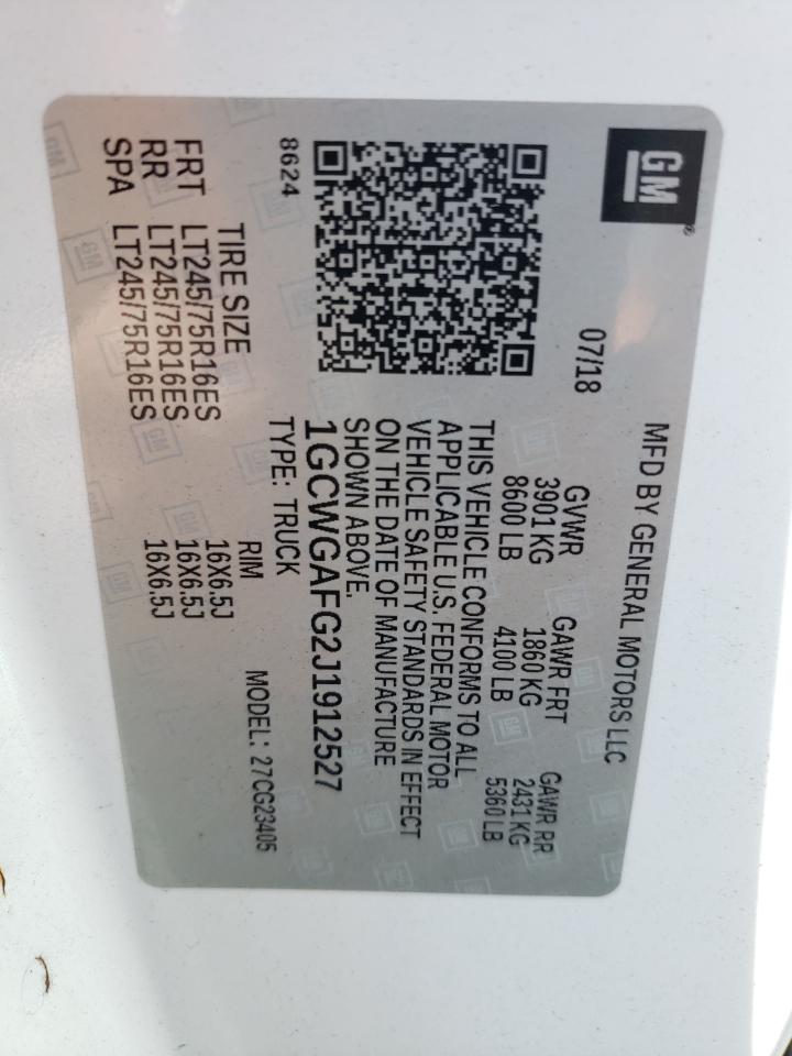 2018 Chevrolet Express G2500 VIN: 1GCWGAFG2J1912527 Lot: 81671475