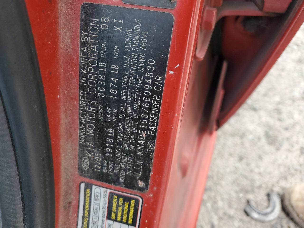 2006 Kia Rio 5 VIN: KNADE163766094830 Lot: 83930375