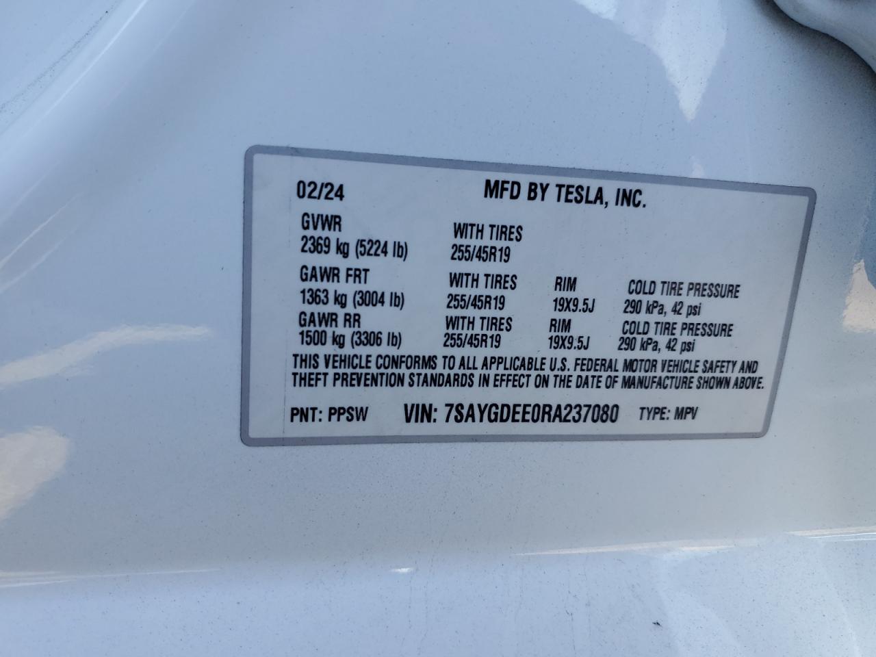 2024 Tesla Model Y VIN: 7SAYGDEE0RA237080 Lot: 81610185