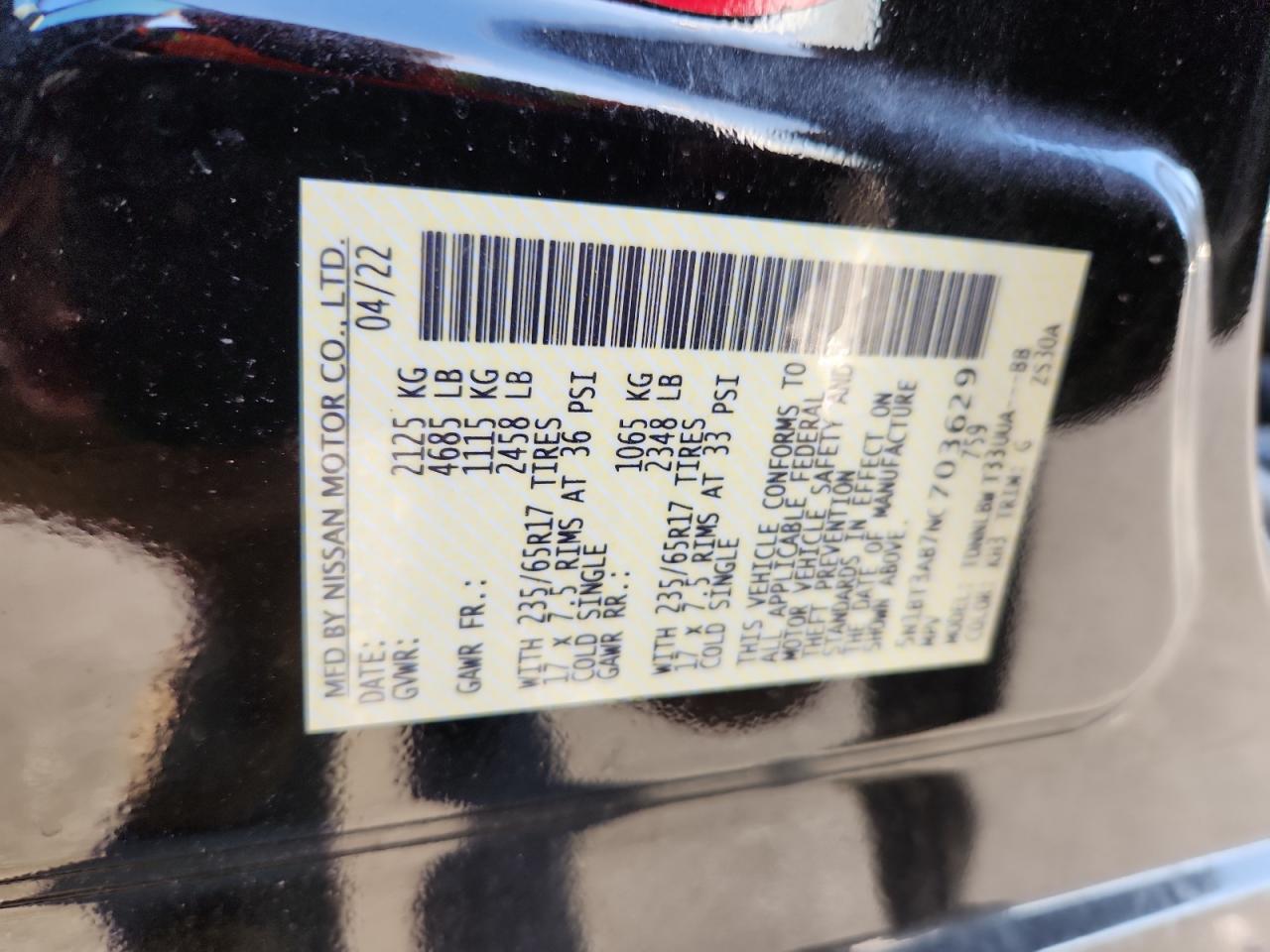 2022 Nissan Rogue S VIN: 5N1BT3AB7NC703629 Lot: 81505995