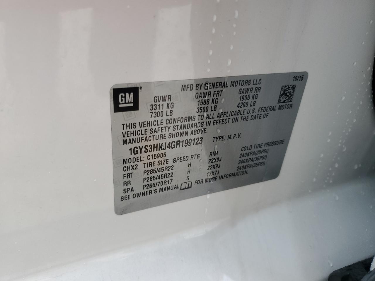 2016 Cadillac Escalade Esv Luxury VIN: 1GYS3HKJ4GR199123 Lot: 80880305