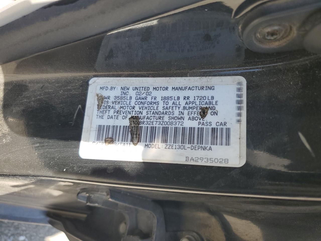 2003 Toyota Corolla Ce VIN: 1NXBR32E73Z008372 Lot: 80154695
