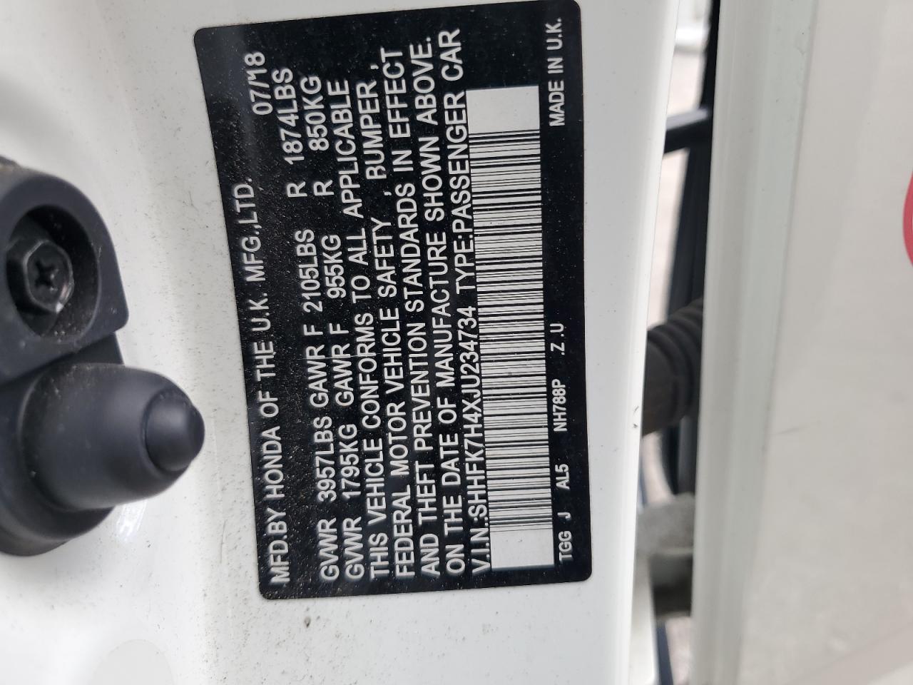 2018 Honda Civic Sport VIN: SHHFK7H4XJU234734 Lot: 81580955