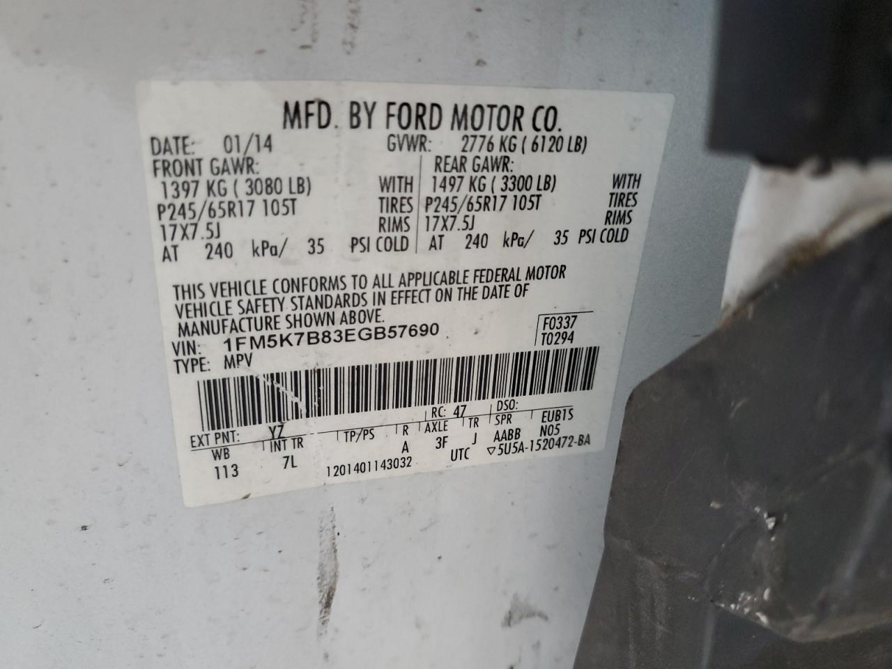 2014 Ford Explorer VIN: 1FM5K7B83EGB57690 Lot: 81749995