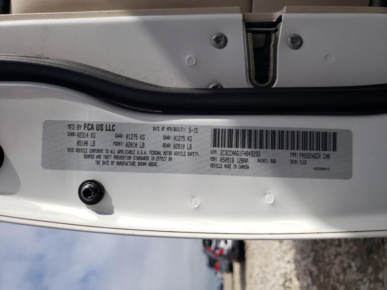 2015 Chrysler 300 Limited VIN: 2C3CCAAG1FH849293 Lot: 83946045