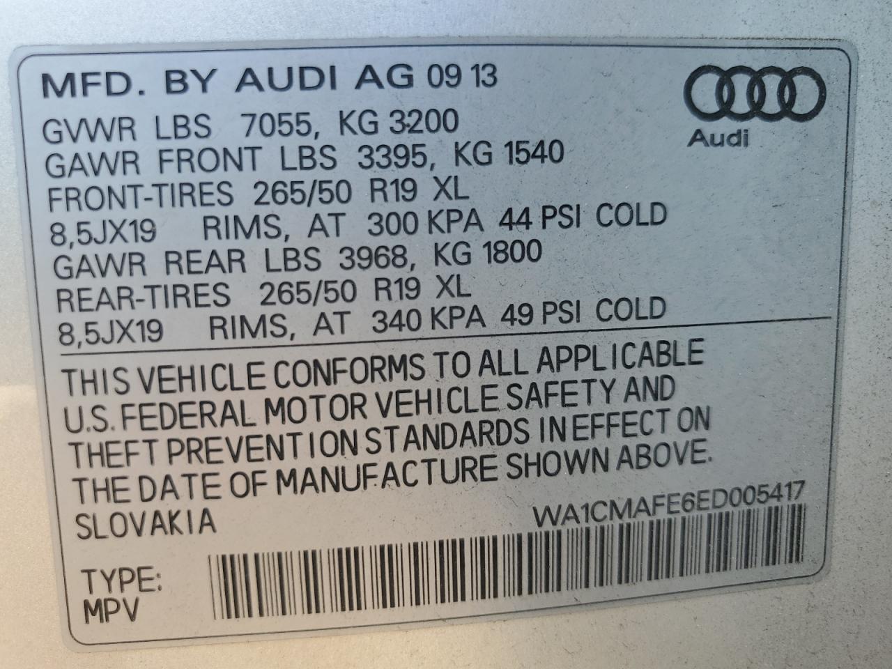 2014 Audi Q7 Premium VIN: WA1CMAFE6ED005417 Lot: 81206655