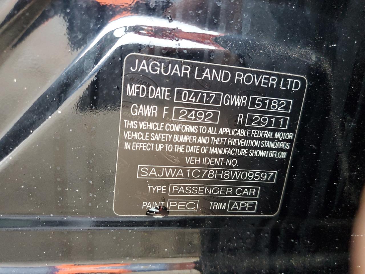 2017 Jaguar Xj VIN: SAJWA1C78H8W09597 Lot: 80223095