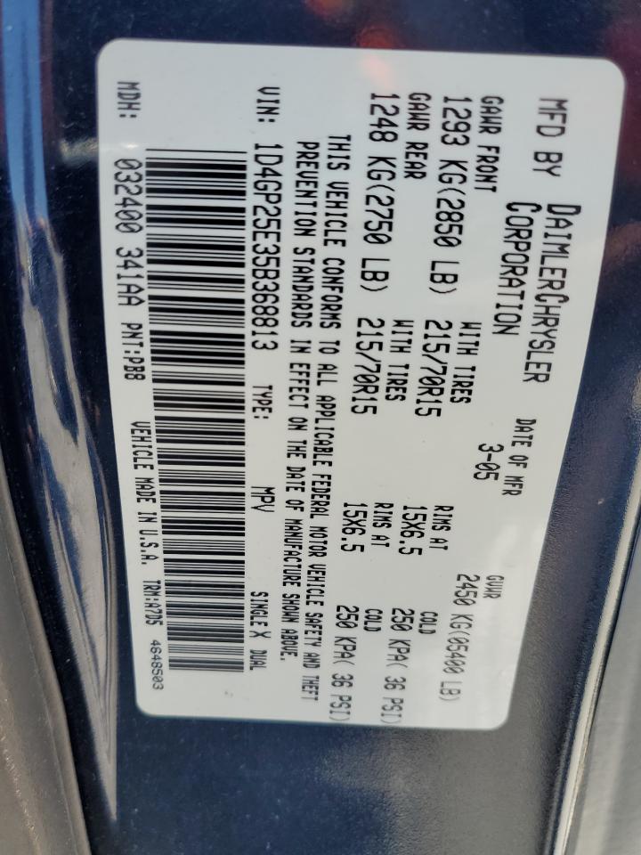 2005 Dodge Caravan Se VIN: 1D4GP25E35B368813 Lot: 80106405