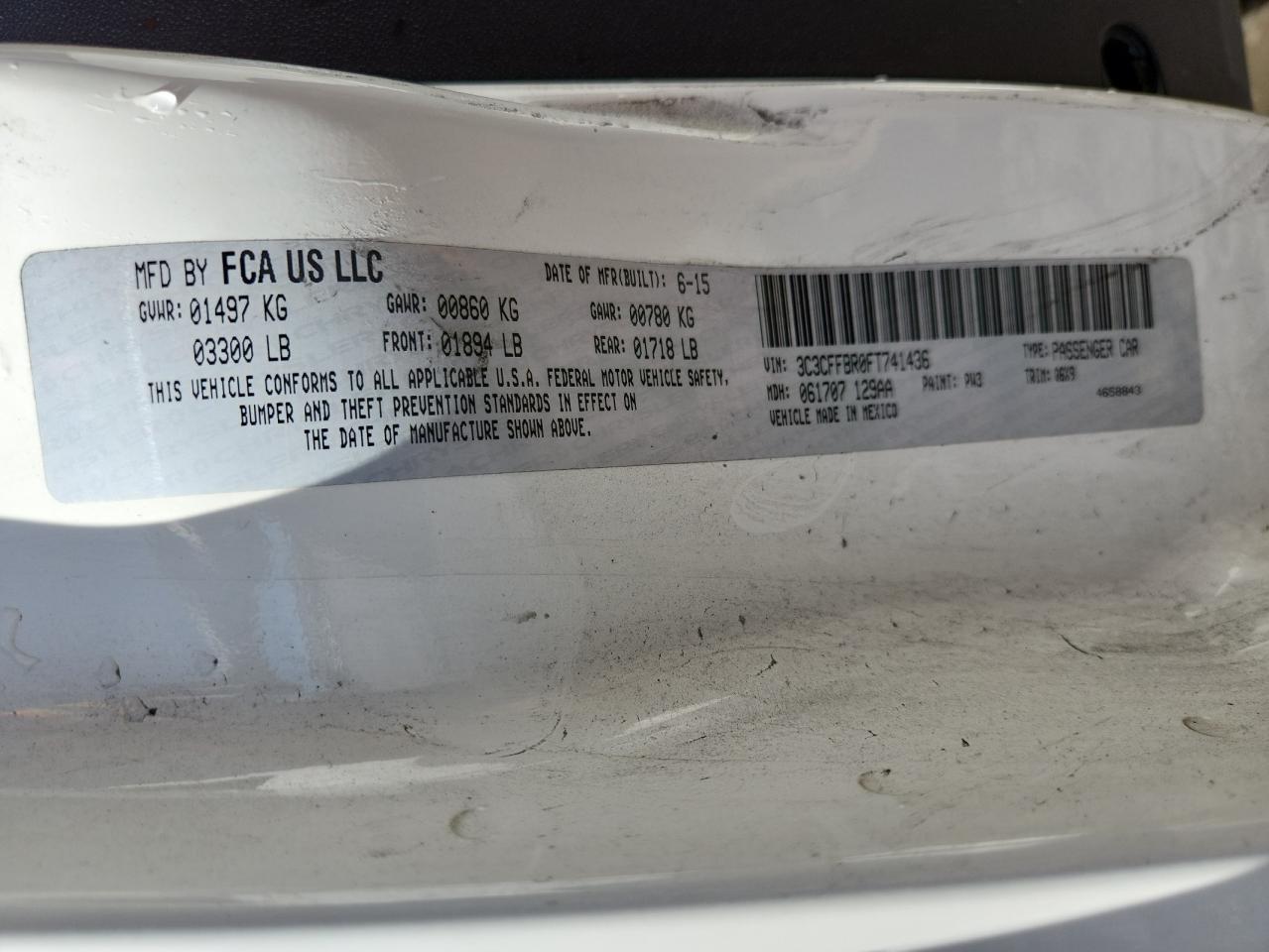 2015 Fiat 500 Sport VIN: 3C3CFFBR0FT741436 Lot: 81512765