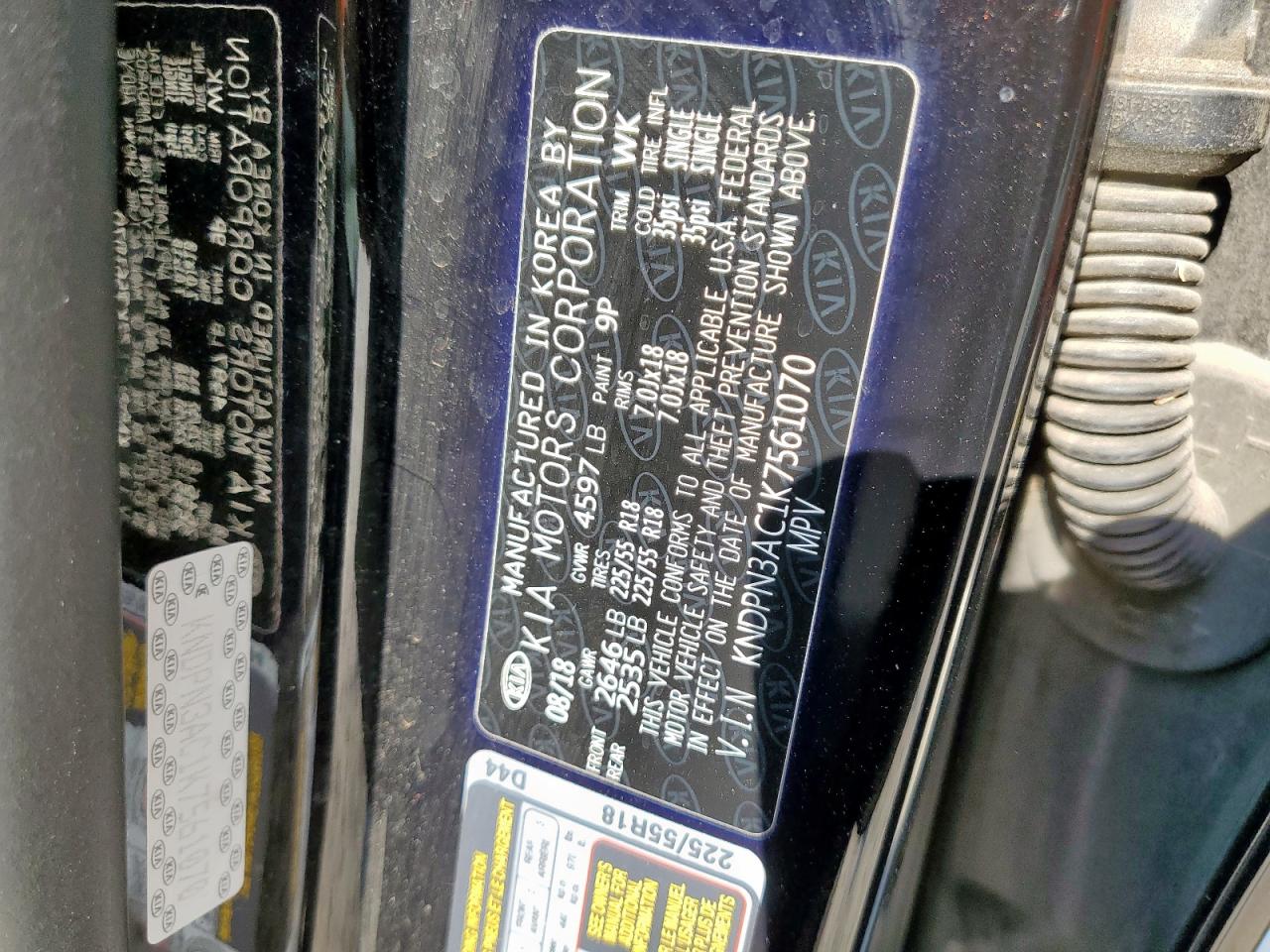 2019 Kia Sportage Ex VIN: KNDPN3AC1K7561070 Lot: 80337725