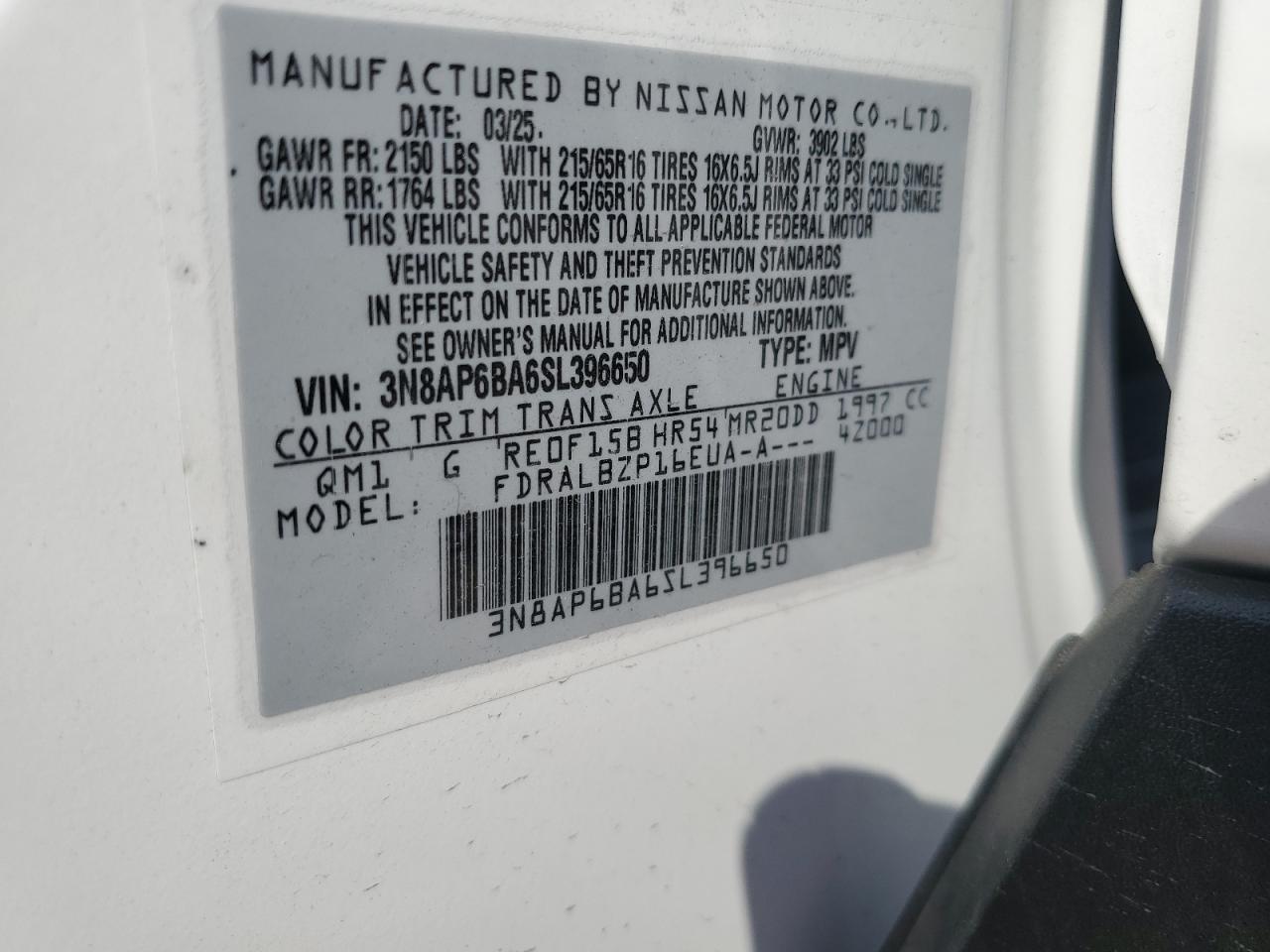 2025 Nissan Kicks S VIN: 3N8AP6BA6SL396650 Lot: 71475945