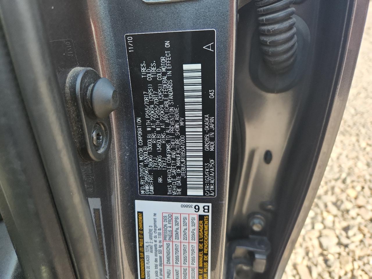 2011 Toyota 4Runner Sr5 VIN: JTEBU5JR1B5047000 Lot: 82057735