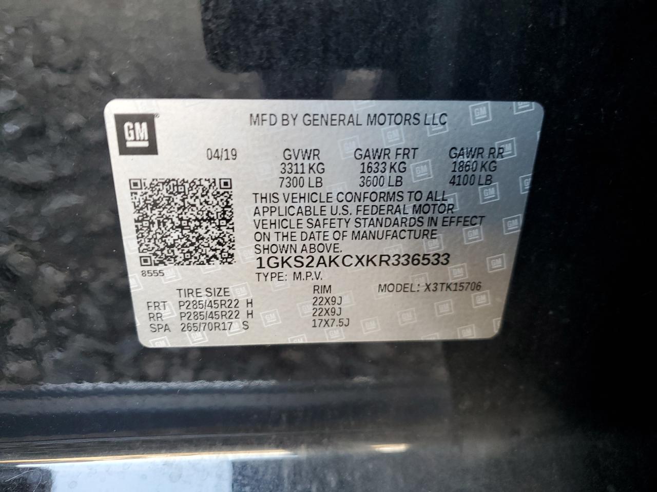 2019 GMC Yukon Sle VIN: 1GKS2AKCXKR336533 Lot: 80939115