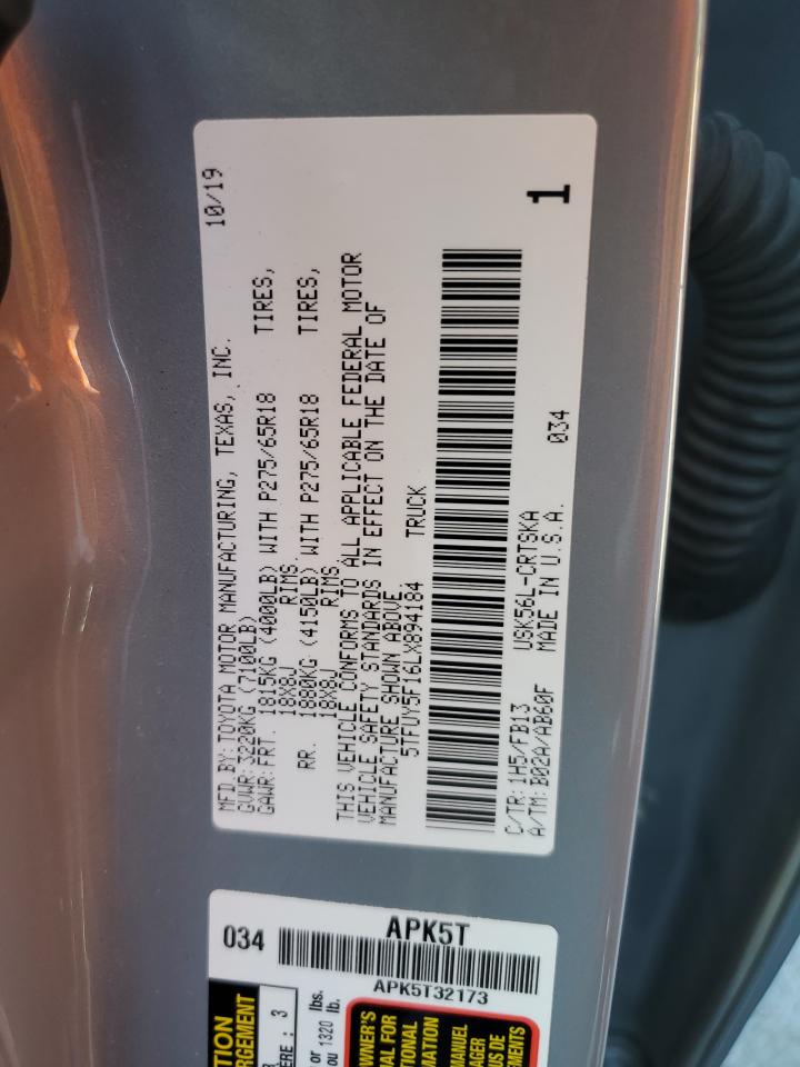 2020 Toyota Tundra Double Cab Sr VIN: 5TFUY5F16LX894184 Lot: 71123425