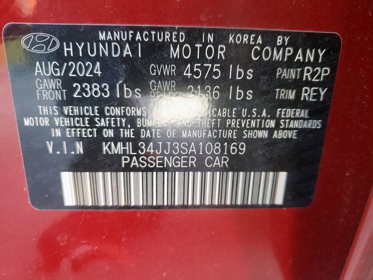 2025 Hyundai Sonata Hybrid VIN: KMHL34JJ3SA108169 Lot: 84028905