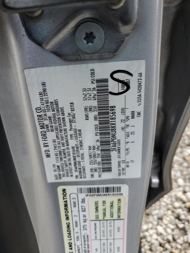 2019 Ford Fusion Sel VIN: 3FA6P0MU8KR185698 Lot: 71156995