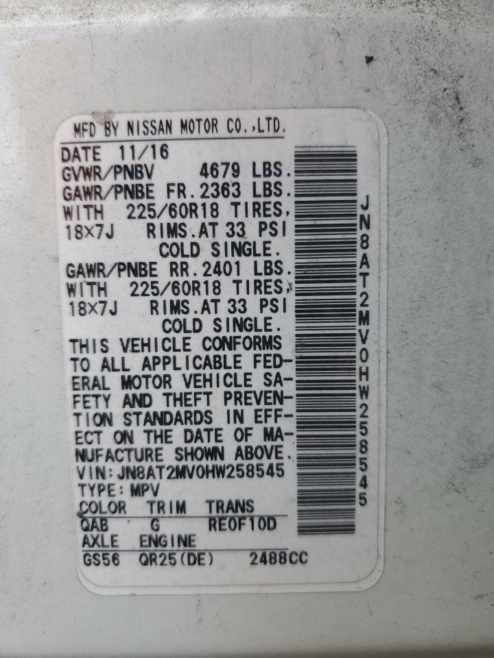 2017 Nissan Rogue S VIN: JN8AT2MV0HW258545 Lot: 81439865