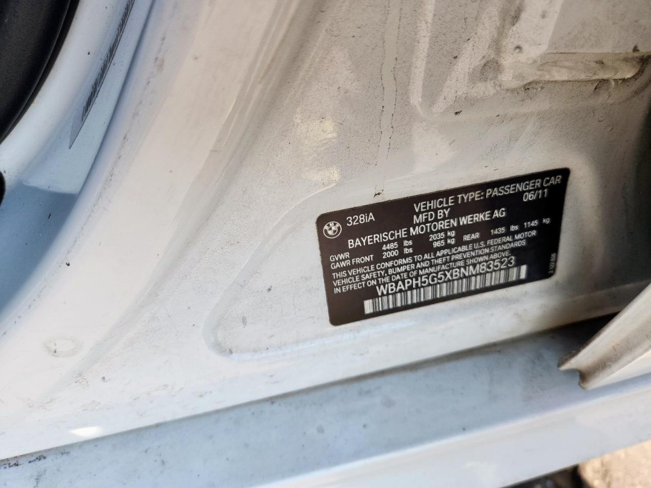 2011 BMW 328 I Sulev VIN: WBAPH5G5XBNM83523 Lot: 71260935