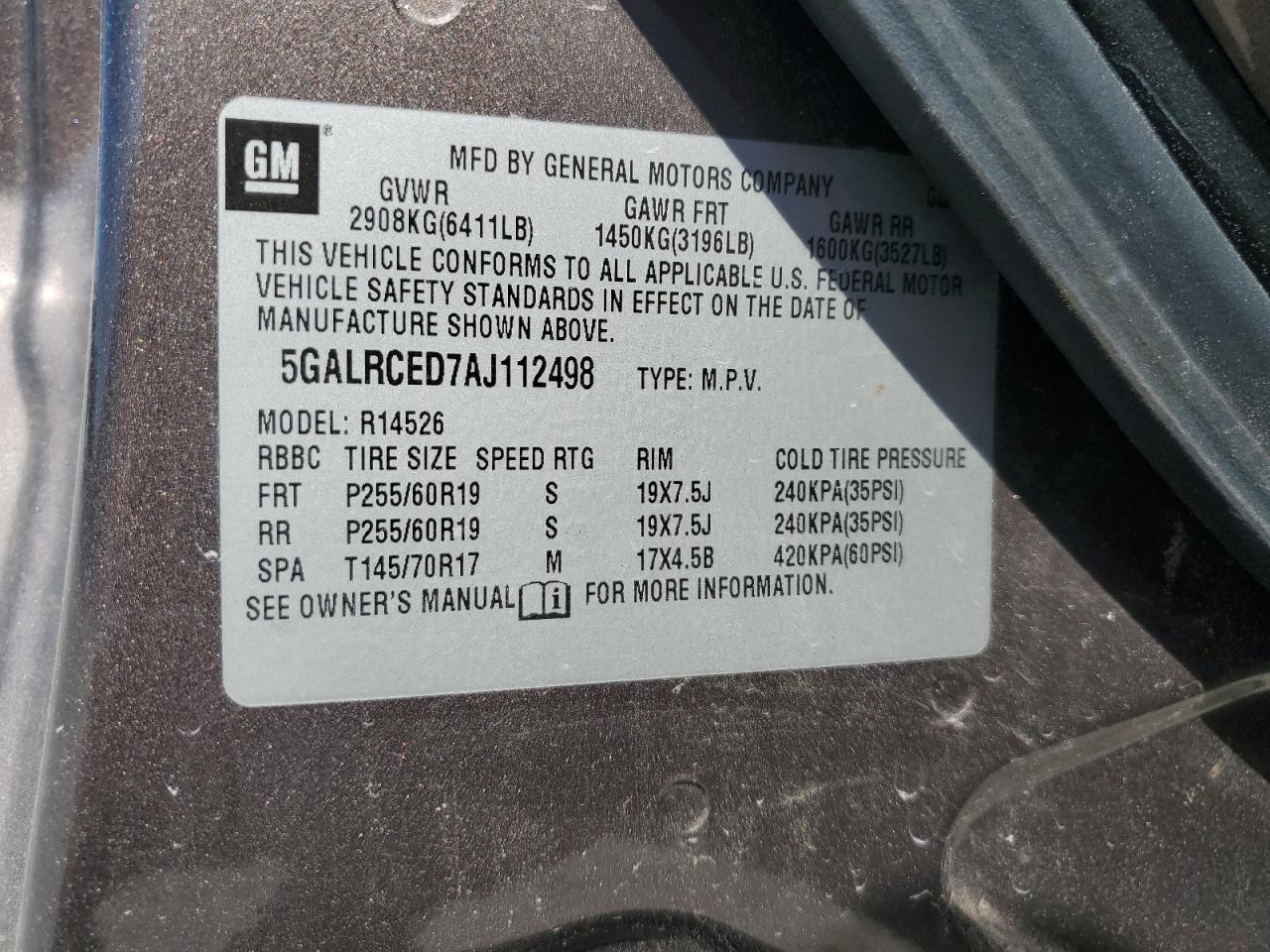 2010 Buick Enclave Cxl VIN: 5GALRCED7AJ112498 Lot: 81413375