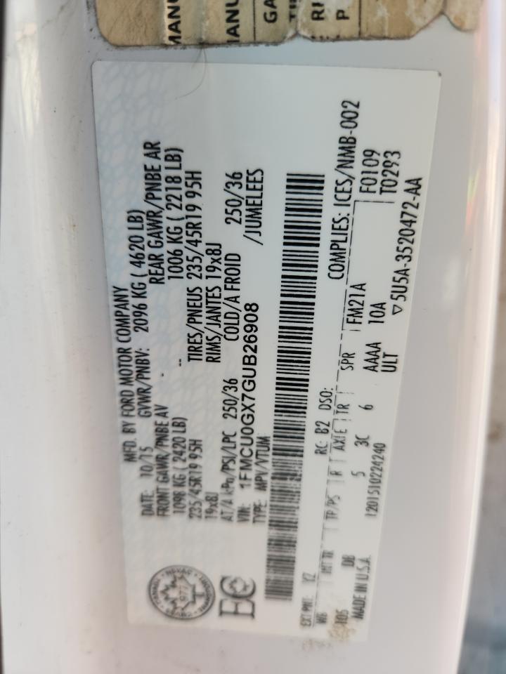 2016 Ford Escape Se VIN: 1FMCU0GX7GUB26908 Lot: 81913775