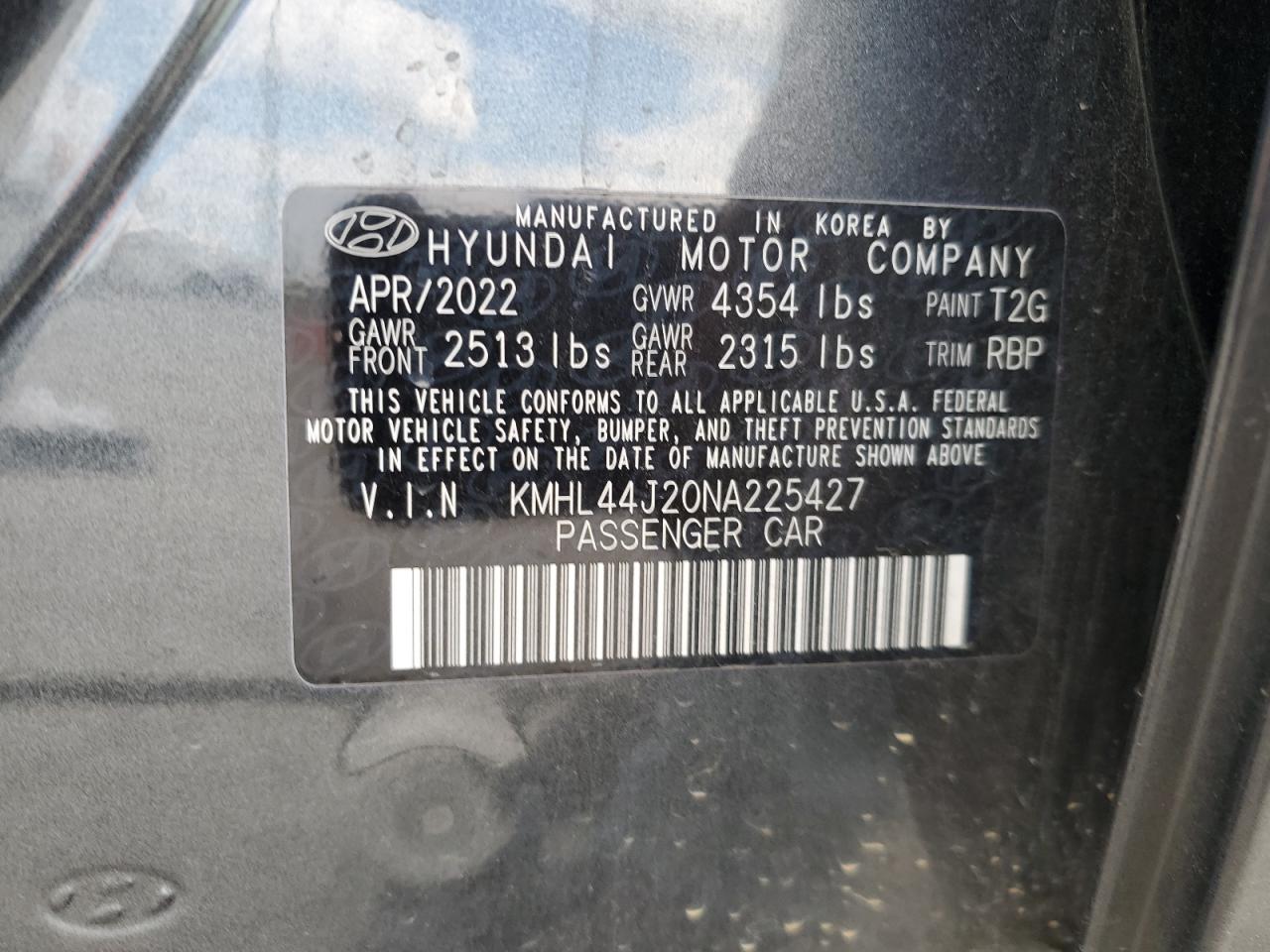 2022 Hyundai Sonata Sel Plus VIN: KMHL44J20NA225427 Lot: 84207785