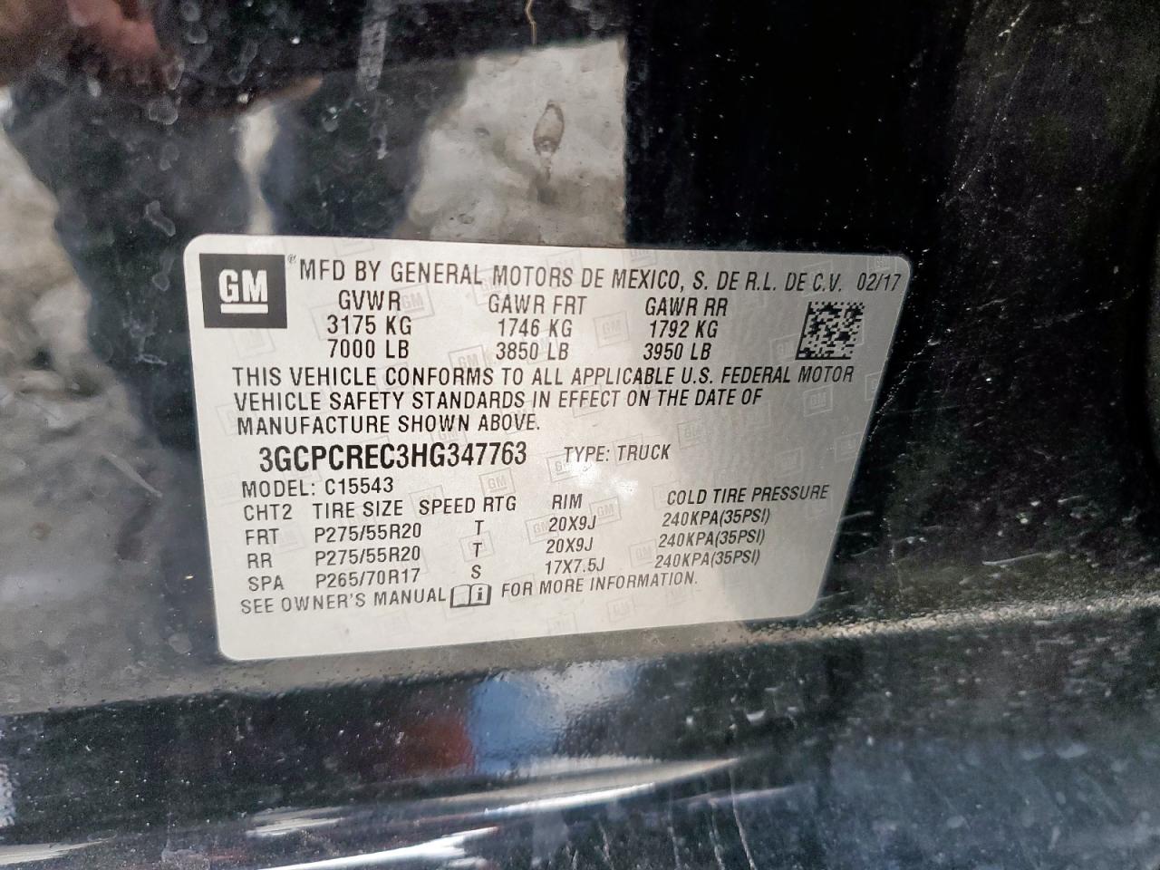 2017 Chevrolet Silverado C1500 Lt VIN: 3GCPCREC3HG347763 Lot: 83760005