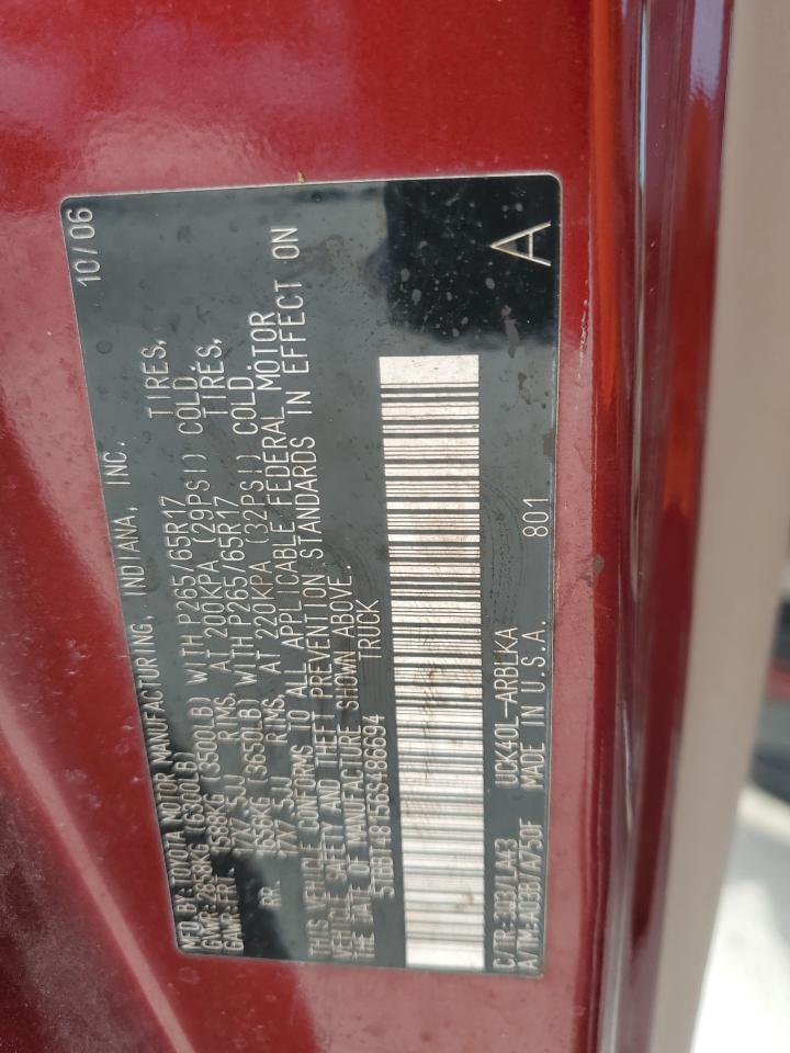 2006 Toyota Tundra Access Cab Limited VIN: 5TBBT48156S486694 Lot: 80536935