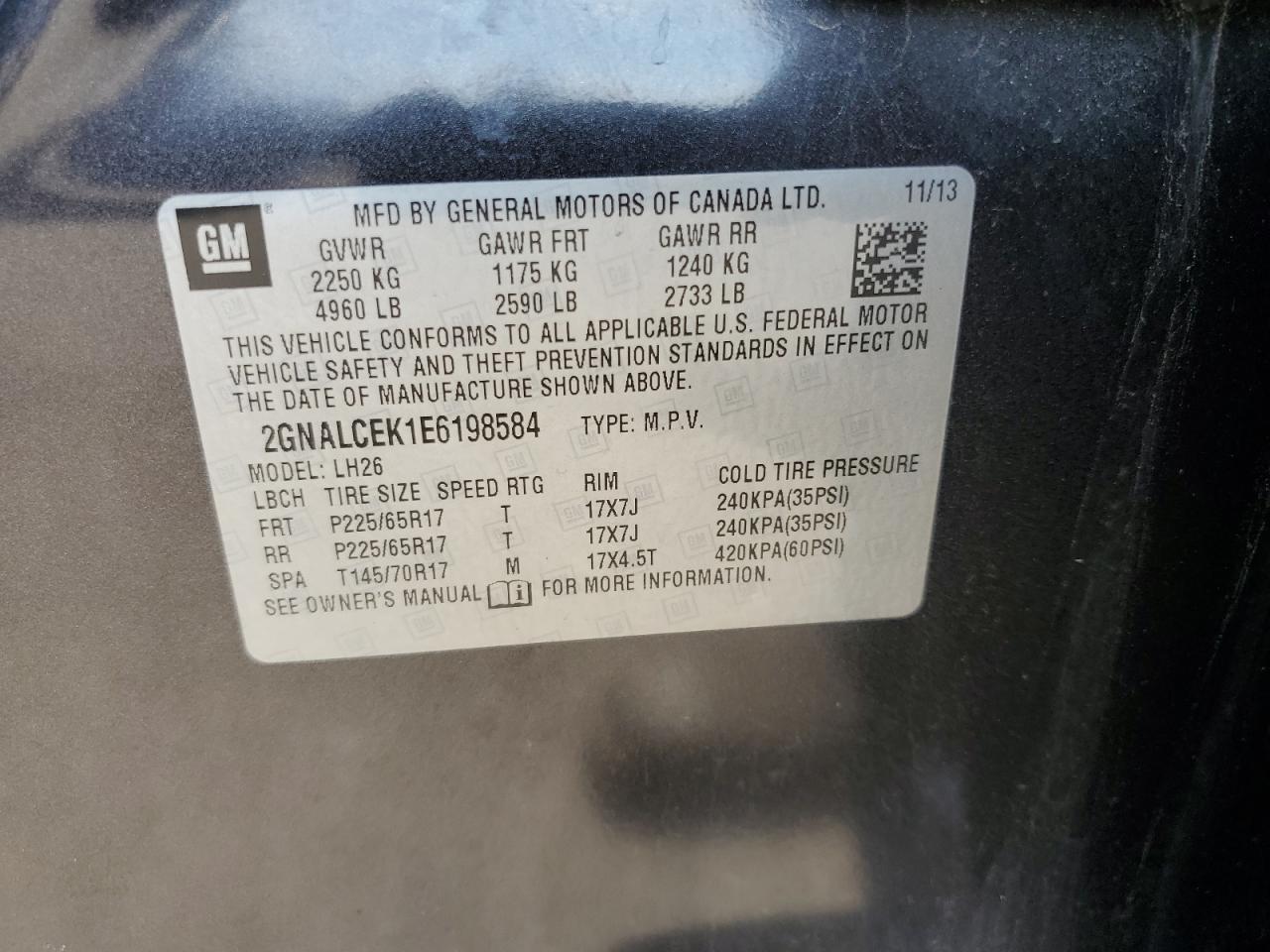 2014 Chevrolet Equinox Lt VIN: 2GNALCEK1E6198584 Lot: 80261255