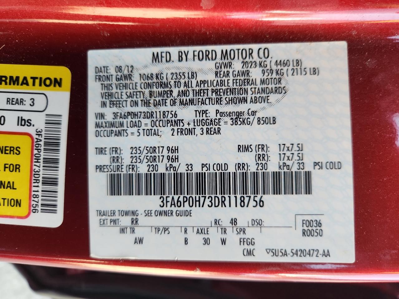 2013 Ford Fusion Se VIN: 3FA6P0H73DR118756 Lot: 81292295