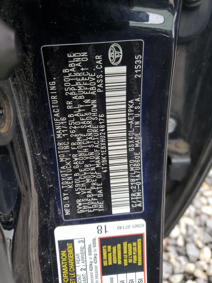 2017 Toyota Avalon Xle VIN: 4T1BK1EBXHU248176 Lot: 83849455