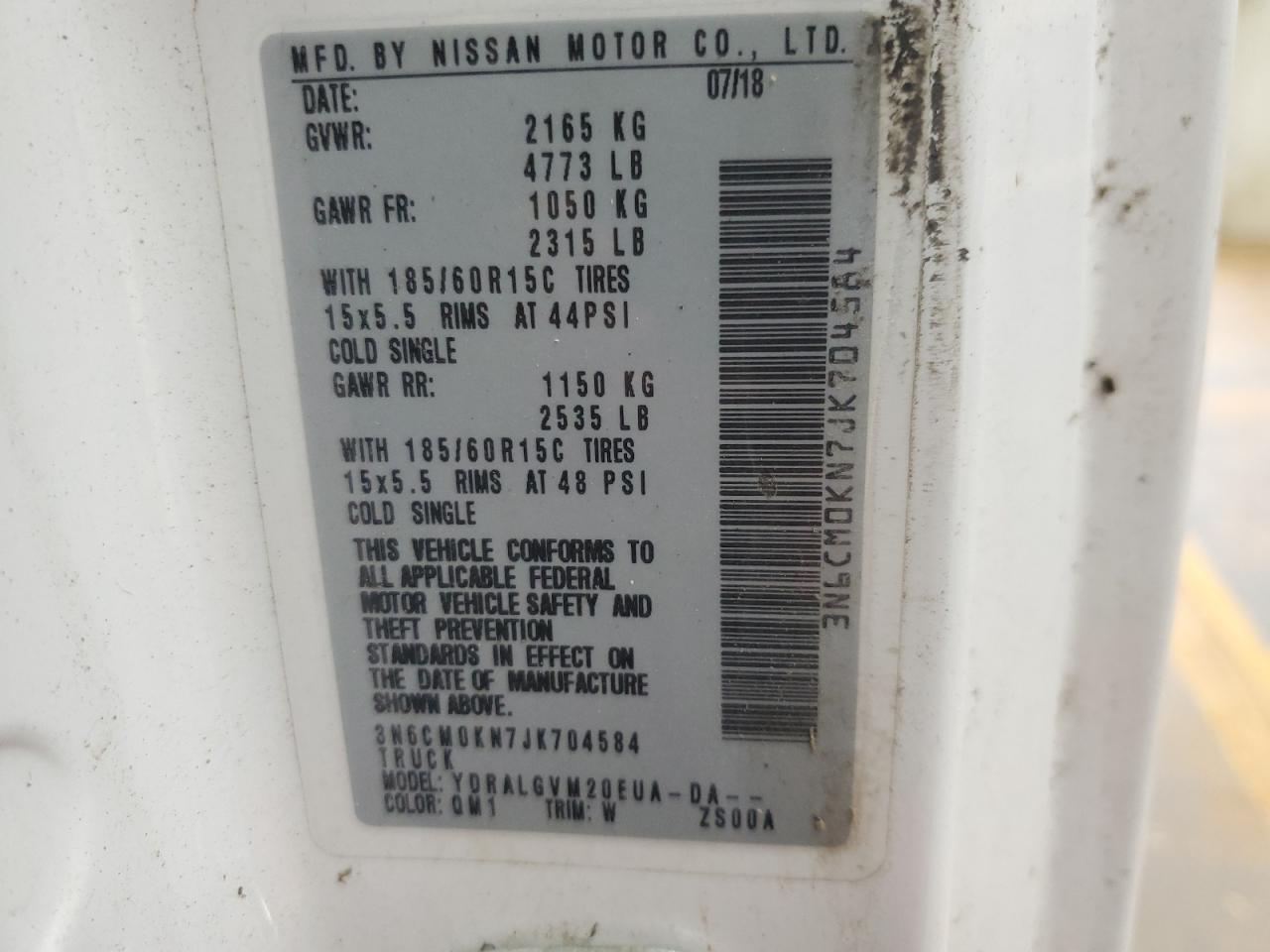 2018 Nissan Nv200 2.5S VIN: 3N6CM0KN7JK704584 Lot: 84383265